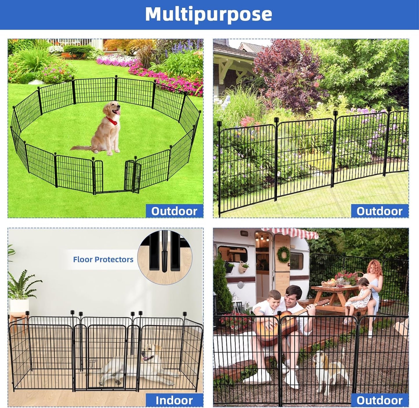 ADAVIN Metal Garden Fence with Gate, 36 in(H) 10 Panels Heavy Duty Iron Animal Barrier Fence, Indoor or Outdoor Dog Playpen, Portable Fencing, No Dig Garden Border Fencing for Yard. Total 22.1 FT(L)
