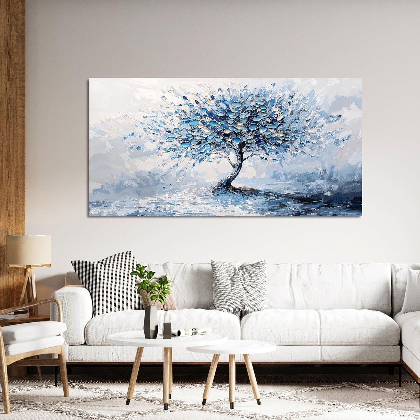 Canvas Wall Art Decor Modern Blue White Wall Art Prints Canvas Art Wall Decor Wall Art Pictures for Living Room Artwork for Walls Abstract Art Tree of Life Wall Art Bedroom Office Decor 20" X 40"