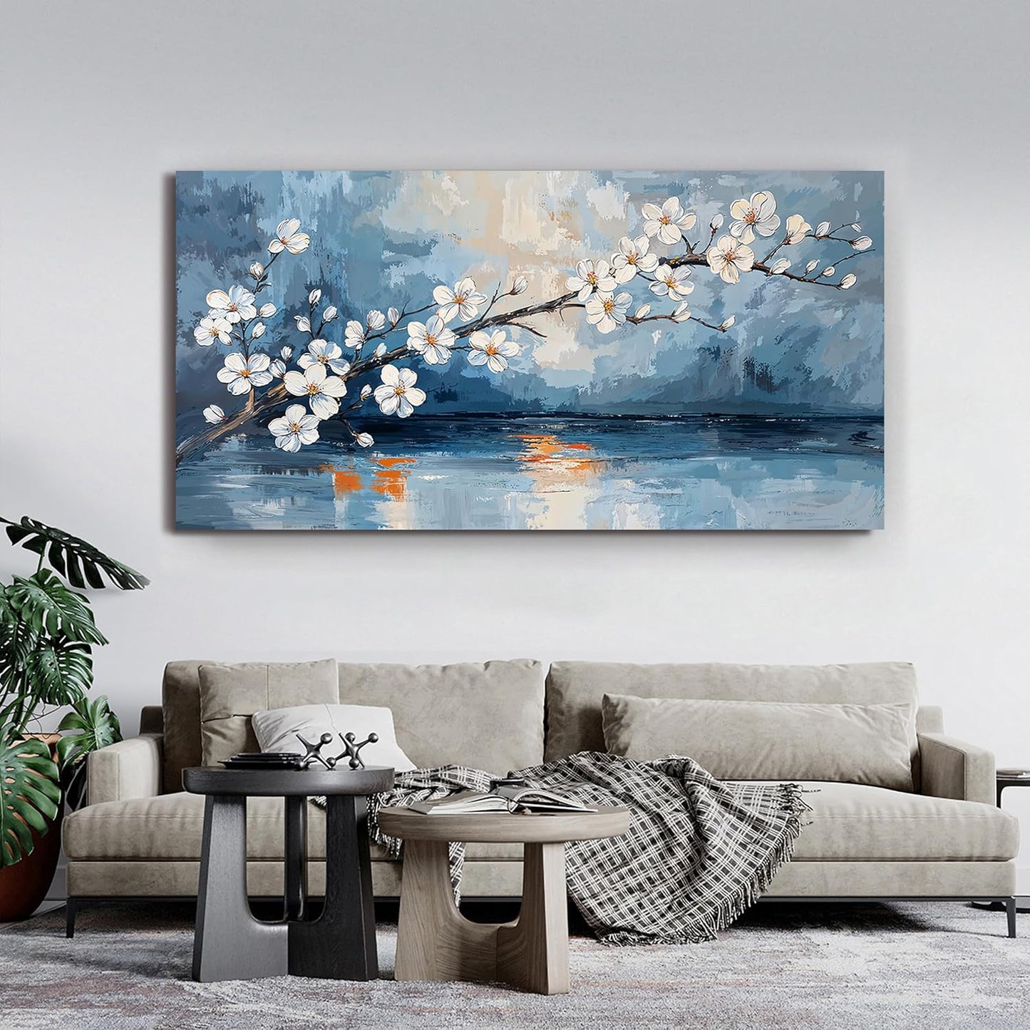 Canvas Wall Art Decor Large Coastal Vintage Wall Art White Flower Wall Art Prints Wall Art Pictures for Living Room Canvas Art Wall Decor Oversized Artwork for Walls Bedroom Office Decor 29" X 58"