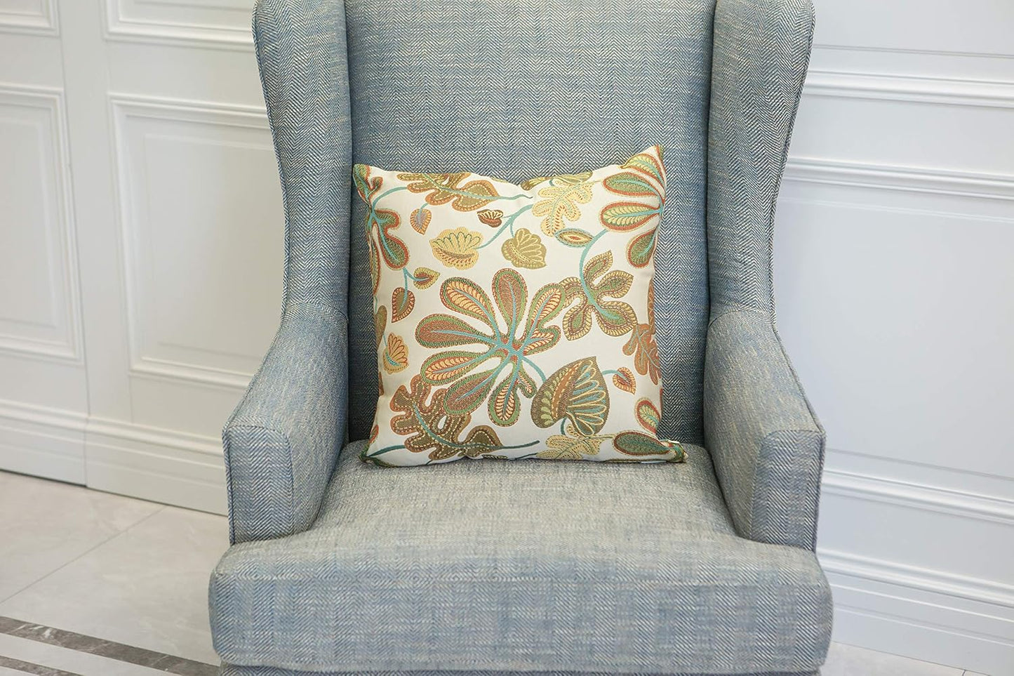 Set of 2 Jacquard Tropical Leaf Pattern Throw Pillow Covers Decorative Pillowcase 20X20 Inches,Teal Cream