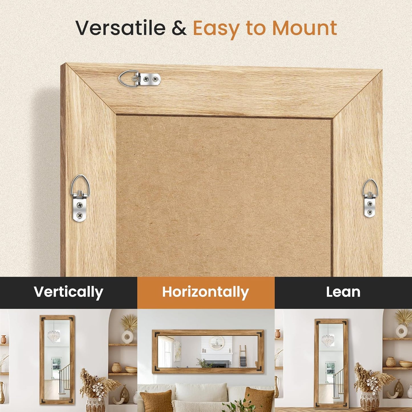 Full Length Mirror with Wooden Frame, 56"X22" Solid Wood Standing Floor Mirror for Farmhouse, Bathroom, Bedroom Decor, Hanging or Leaning Wall-Mounted