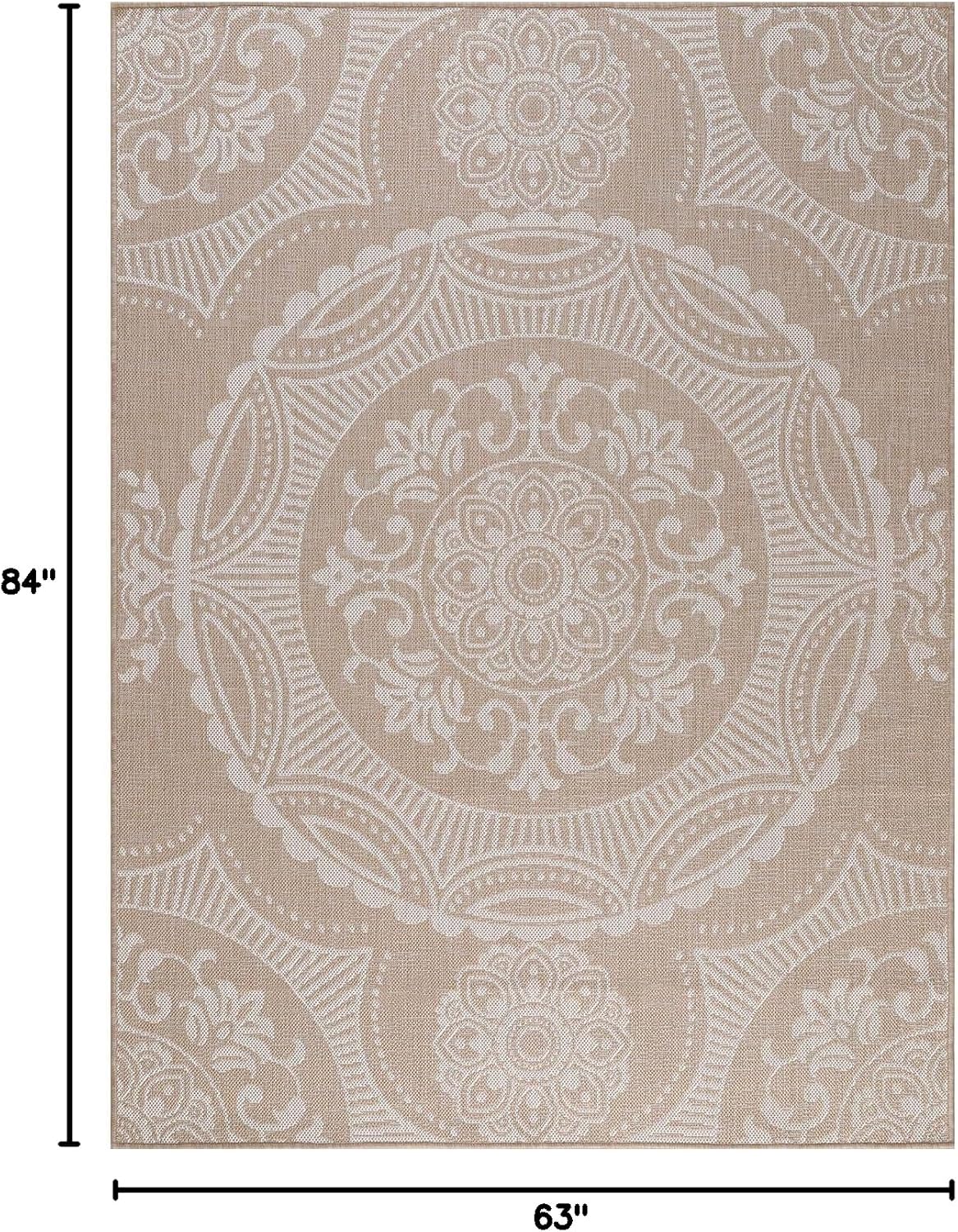 Medallion Outdoor Rug 5x7 Washable Outside Carpet for Indoor Patio Porch Waterproof Easy Cleaning Non Shedding Area Rugs Beige 5 x 7