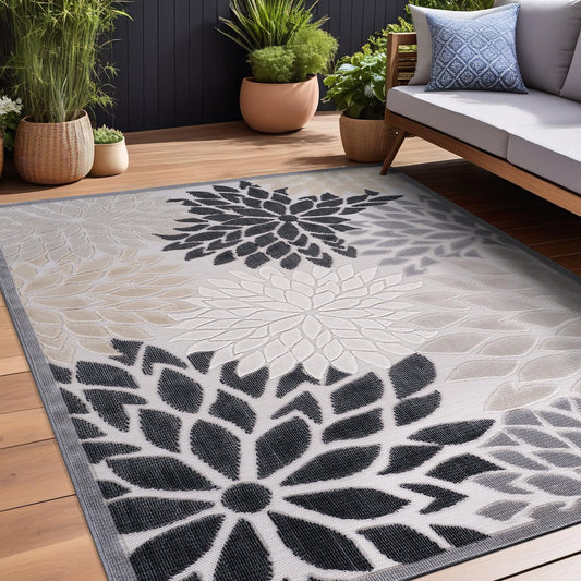 Beverly Rug Outdoor Rug 9x12 Large Modern Floral Tropical Area Rugs for Indoor and Outdoor Patio Easy to Clean Non Shedding Living Room Porch Garden Washable Outside Carpet (9 x 12 Beige)