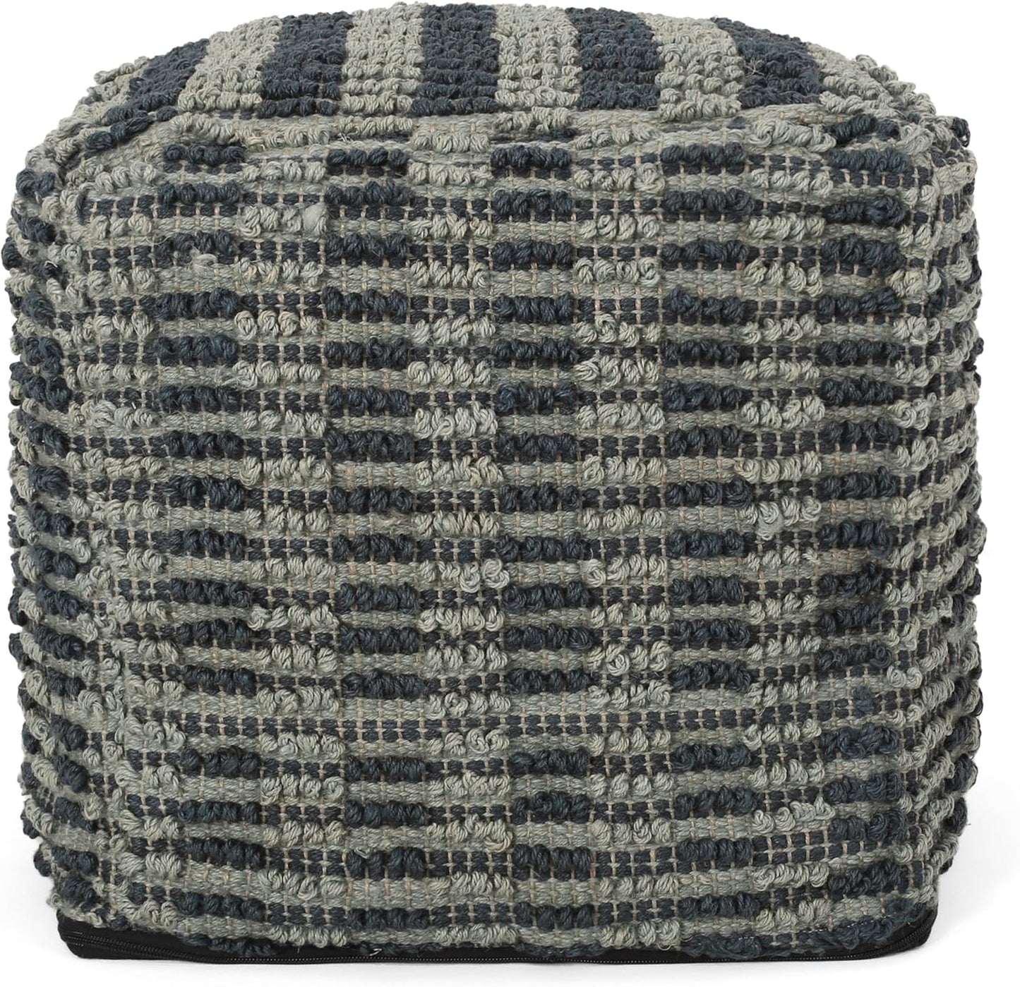 GDFStudio Boho Handmade Fabric Cube Pouf Ottoman Foot Stool - Bean Bag Floor Chair - Foot Rest Couch for Living Room Bedroom,Blue, Teal and Natural,15.75""x15.75""x15.75"", 312725N