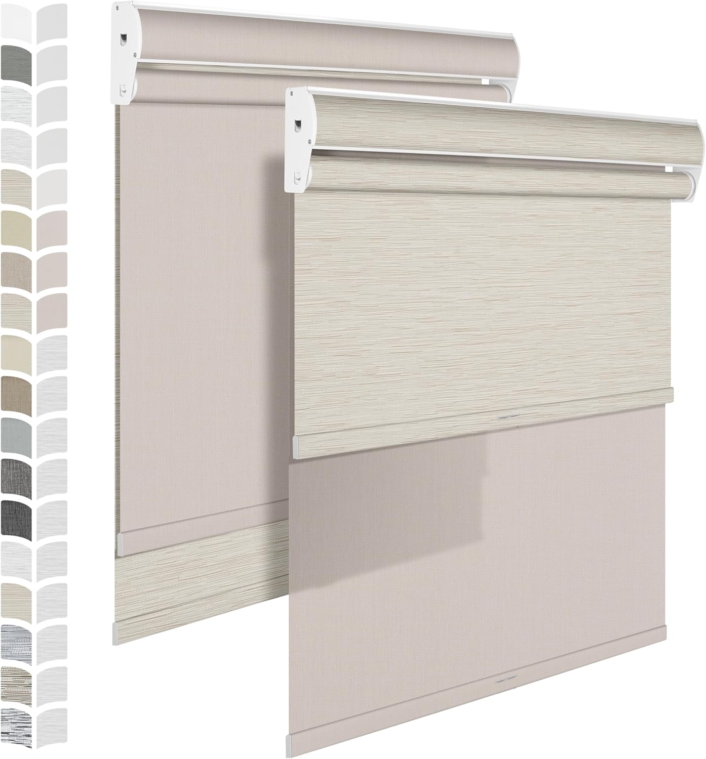 BERISSA Cordless Dual Roller Shades with Cassette Valance and 5% Light Filtering, Day and Night Shades for Home Office. Beige, Custom Sizes