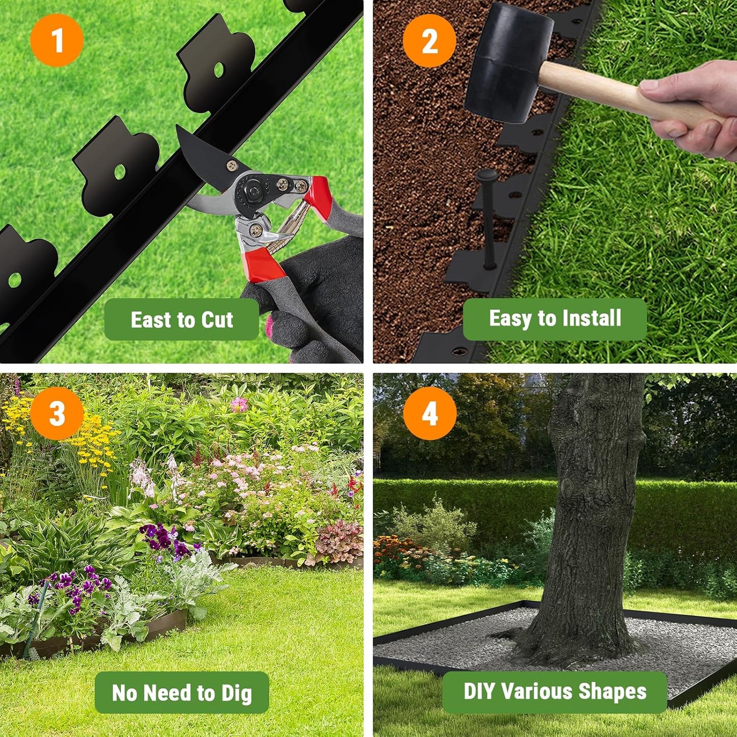 Mars Villa Landscape Edging 4 inch Tall 40FT Garden Edging Border with 40 Anchoring Spikes Flexible Garden Border Edging Kit, Plastic Edging for Landscaping for Lawn Flower Yard Paver (Black)