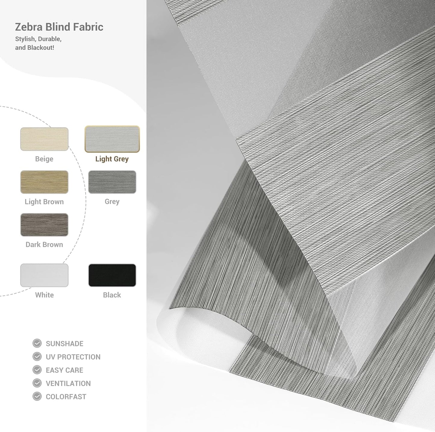 Cordless Zebra Blinds for Windows, Blackout Interior Blinds,Easy to Install,UV Protection,for Offices and Home,Custom Roller Shades, Mousse Beige,12" W x 48" H