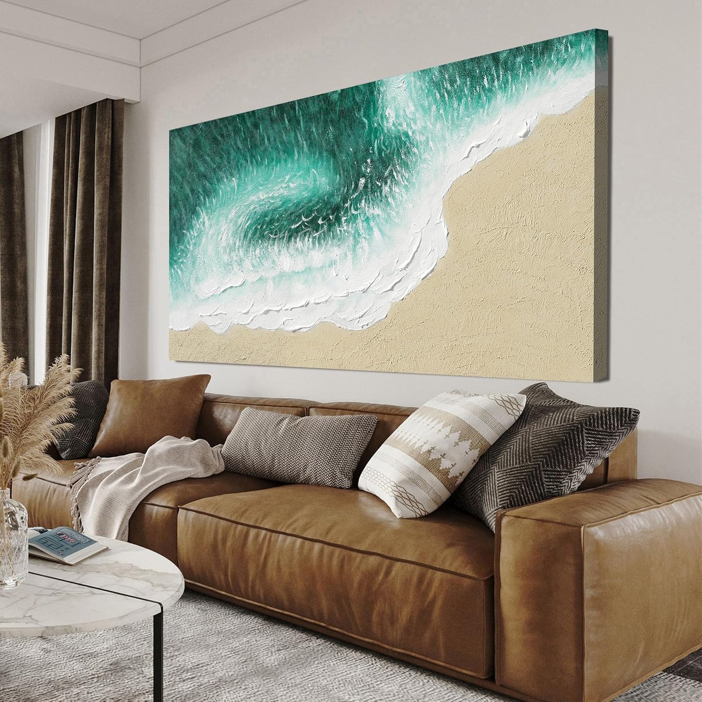 Canvas Wall Art Decor Modern Large Wall Art Prints Wall Pictures for Living Room Green Coastal Beach Wall Art White Canvas Art Wall Decor Oversized Artwork for Walls Bedroom Office Wall Art Decor 29"X58"