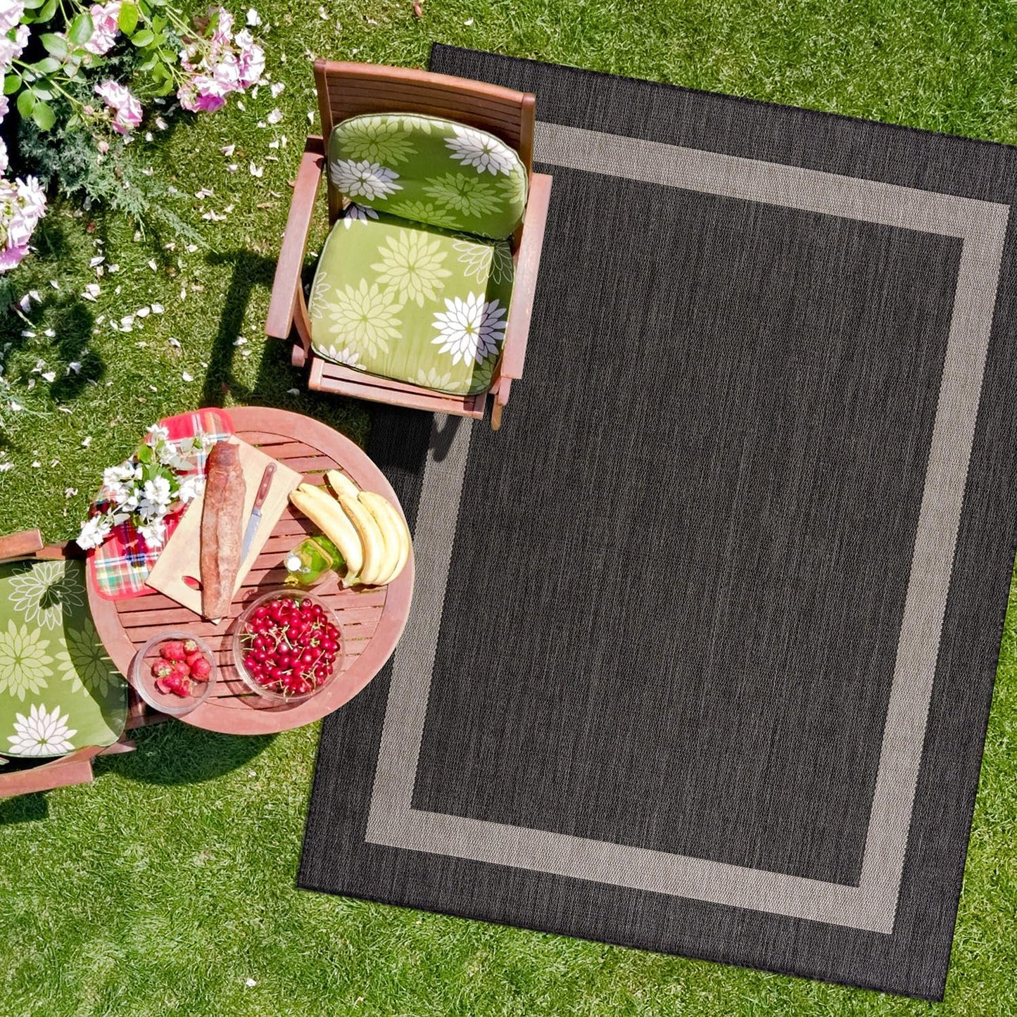 CAMILSON Outdoor Rug 10x14, Large Modern Outside Rugs for Patios Porches Waterproof Durable Washable Non-Shedding, Easy-to-Clean Indoor Outdoor Area Carpet (10 x 14, Bordered - Dark Gray/Light Gray)