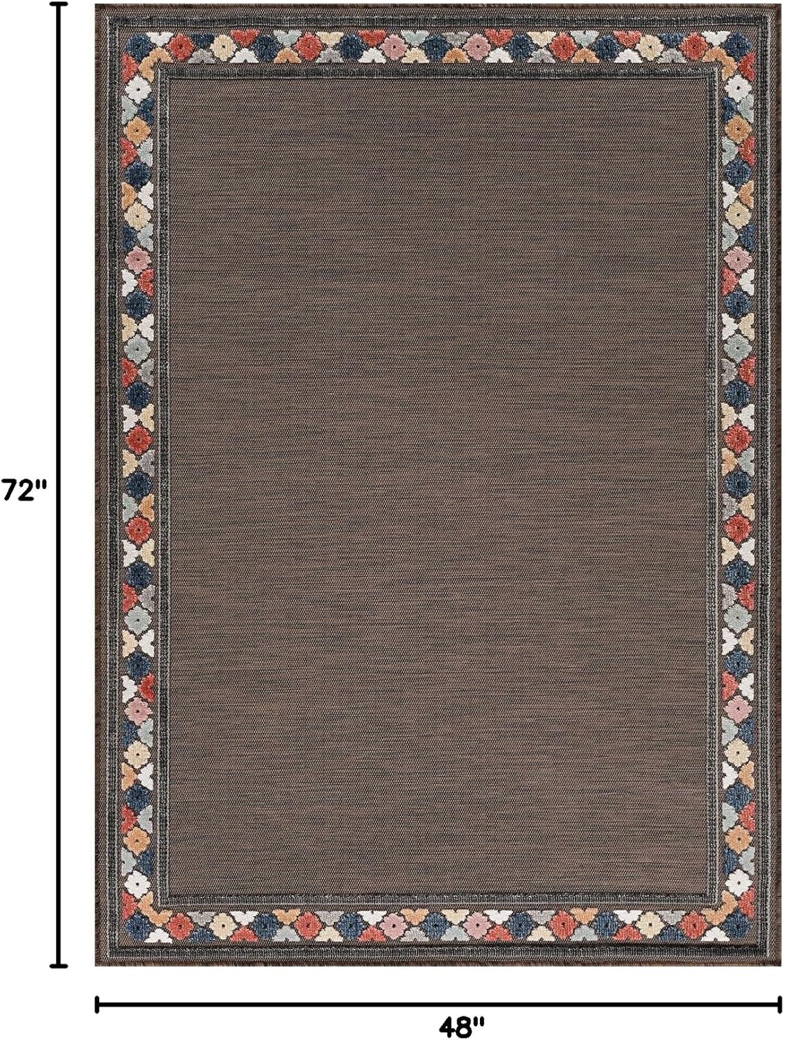 Beverly Rug Outdoor Rug 4x6 Modern Bordered Area Rugs for Indoor and Outdoor Patio Easy to Clean Non Shedding Living Room Porch Garden Washable Outside Carpet (4 x 6 Brown)
