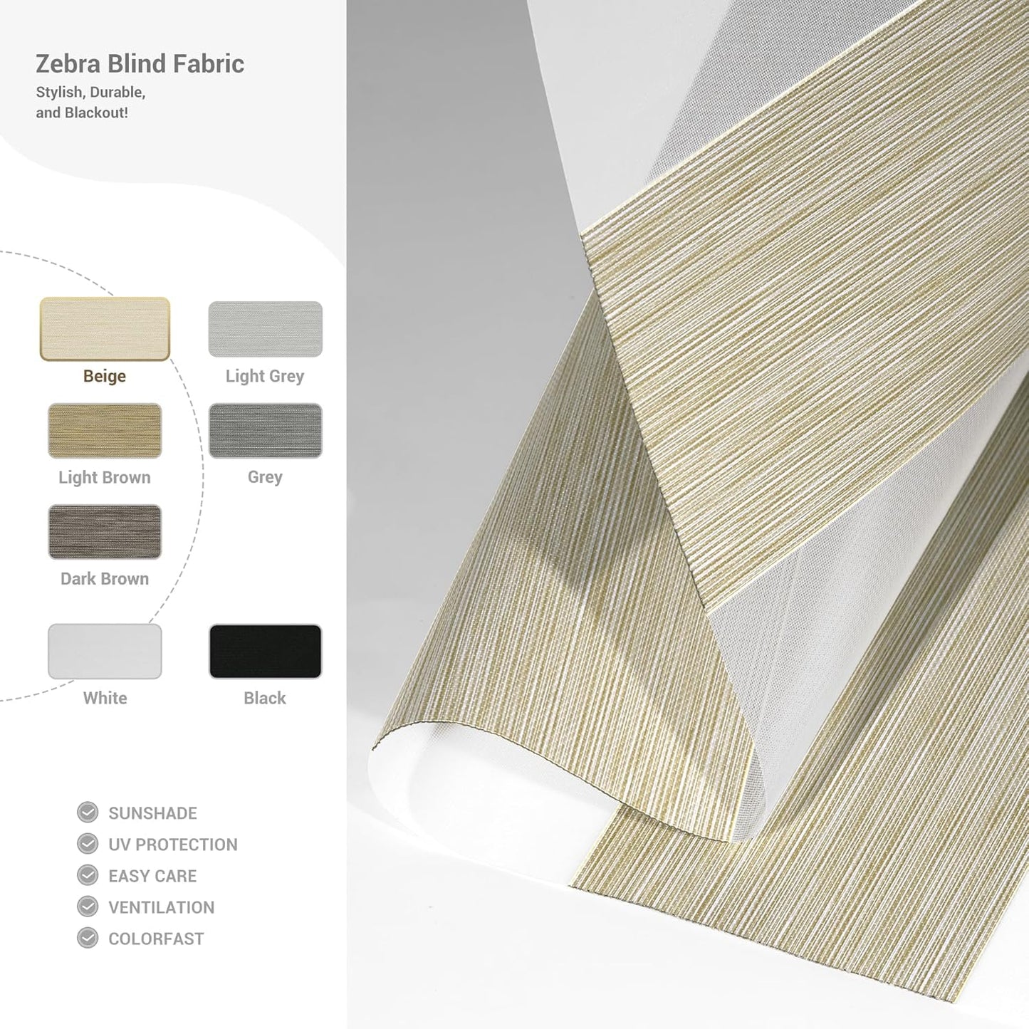 Cordless Zebra Blinds for Windows, Blackout Interior Blinds,Easy to Install,UV Protection,for Offices and Home,Custom Roller Shades, Mousse Beige,81" W x 36" H