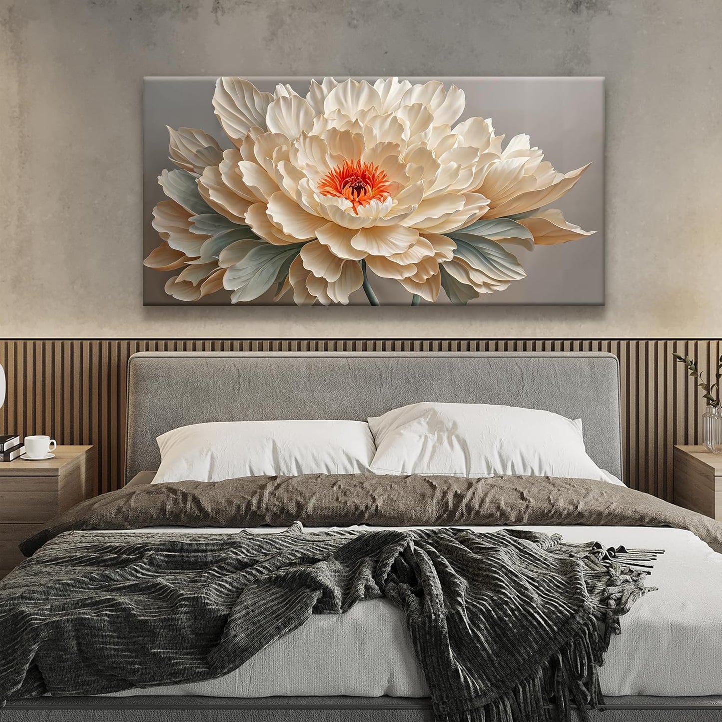 QSQ Canvas Art Wall Decor Yellow Floral Wall Art For Living Room Modern Canvas Decor White Flower Wall Art Prints Pictures For Bedroom Hotel Home Decoration 24 X 48 Inch