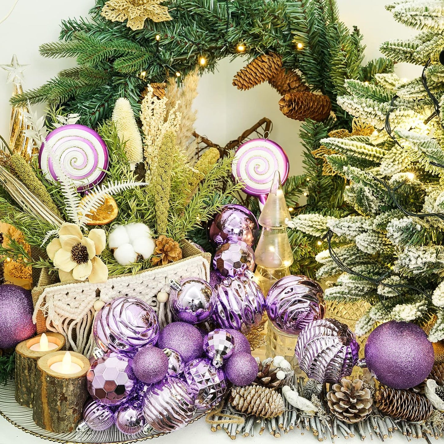 XmasExp 16ct Christmas Balls Ornaments - Shatterproof Large Hanging Ball Decorative Xmas Balls for Halloween Decorations Holiday Wedding Party Xmas Tree Decoration(3.15"/80mm, Light Purple)