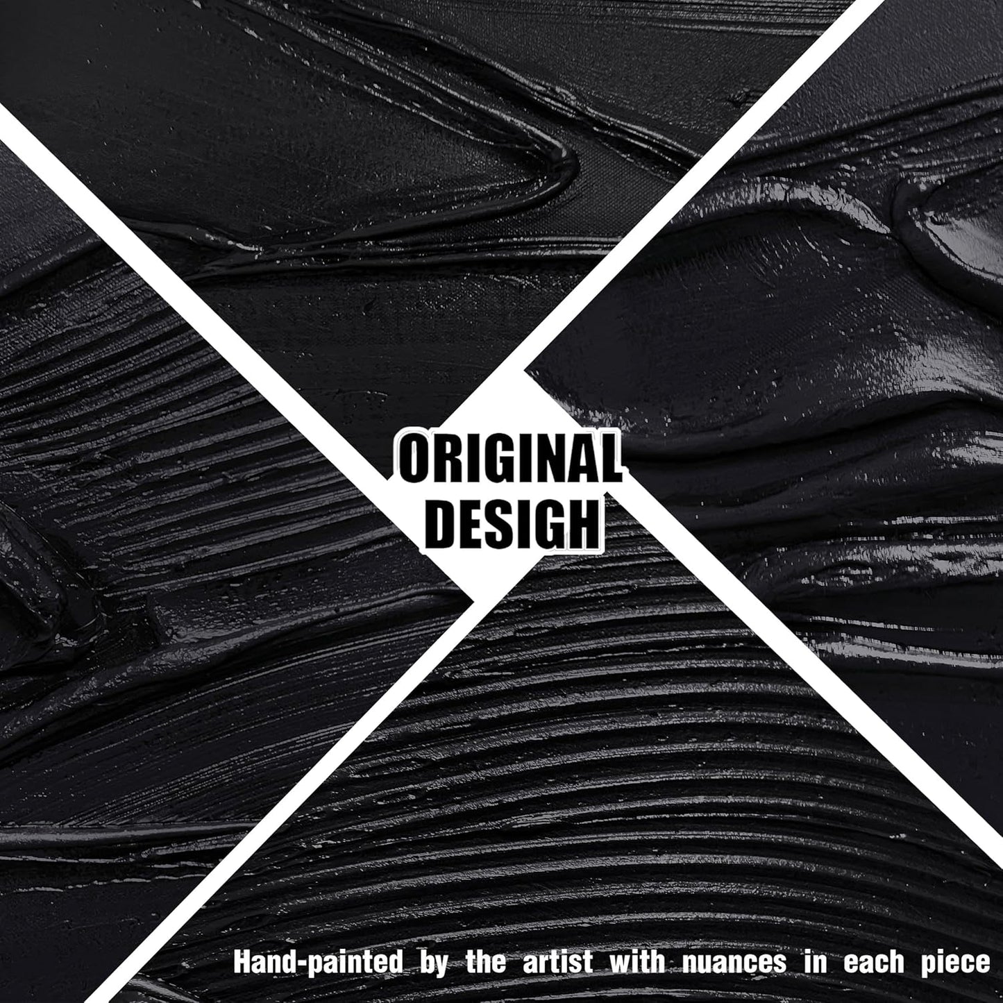 Modern Oil Painting Wall Art For Living Room Black Abstract Canvas Wall Art For Office Huge Artwork For Hotel Size 36 x 72 Inch