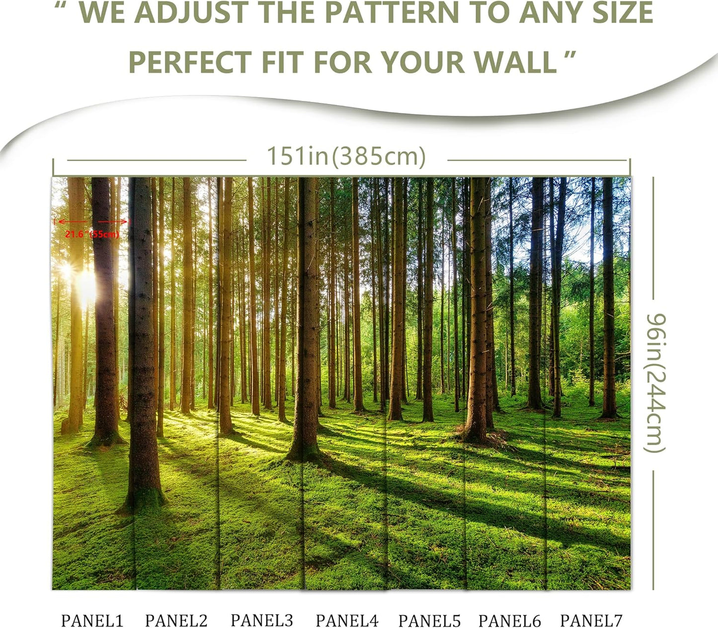 Sunshine Green Forest Woodland Wallpaper Wall Mural for Bedroom Living Room (Not Peel n' Stick)