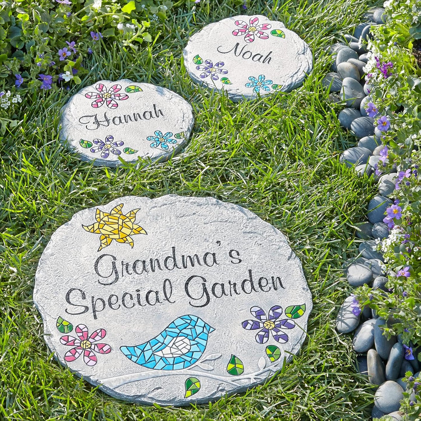 Let's Make Memories Personalized Mosaic Garden Stone - for Grandma, Mom – Small Stone - Personalize Message