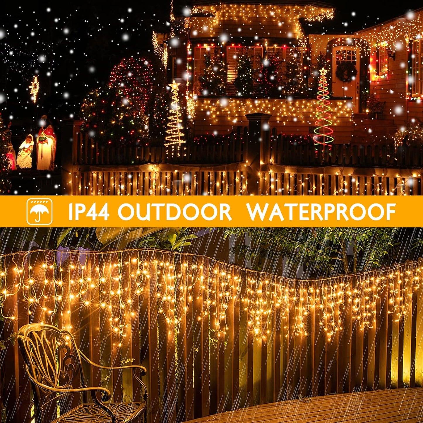 AGIRL 400 LED Icicle Lights Outdoor 32.8Ft 75 Drops Icicle Christmas Halloween Lights 8 Modes Waterproof Fairy String Lights for Indoor Bedroom Garden Wedding Porch Decoration