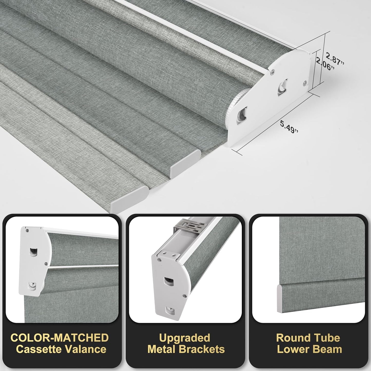 BERISSA Cordless Dual Roller Shades with Cassette Valance,Double Window Shades Blackout and Light Filtering Shades,Day and Night Roller Shades for Home Office Door.Linen Grey.67 W x 48" H