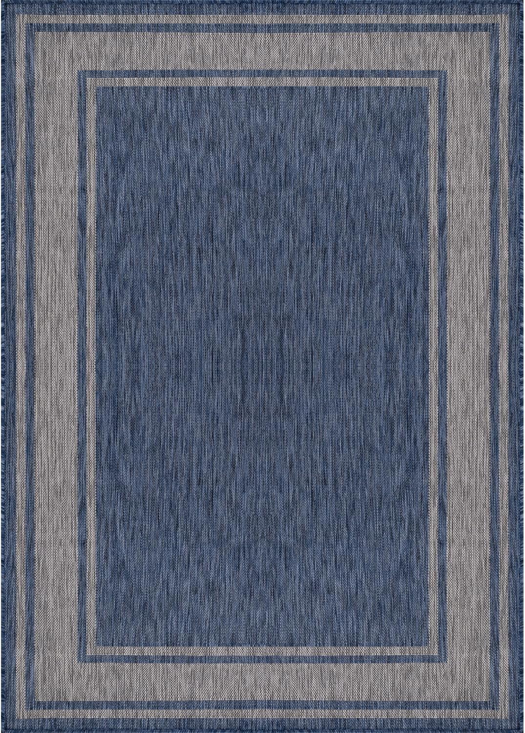 Beverly Rug Large Outdoor Rug 10x14 Modern Bordered Area Rugs for Indoor and Outdoor Patio Deck Porch Garden Waterproof Weather Sun Resistant Washable Outside Carpet (10 x 14 Navy)