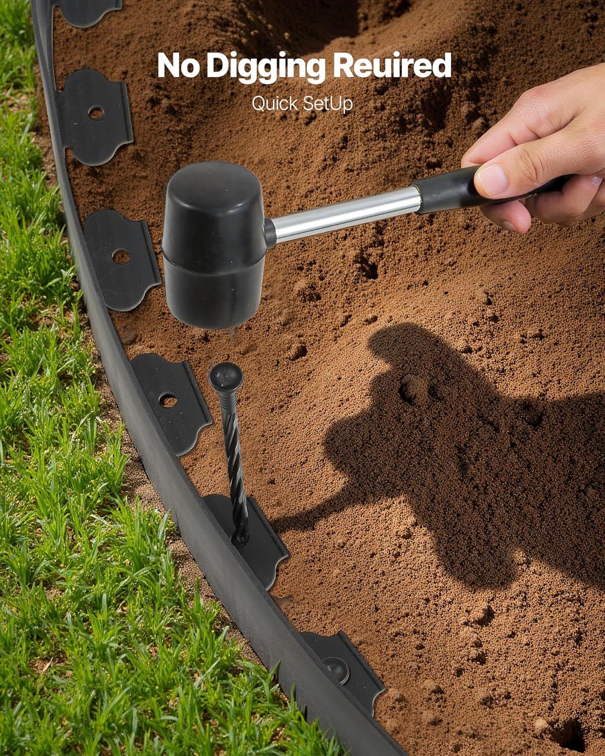 VEVOR Landscape Edging, 33 ft x 4 in Plastic Garden Border Edging with 30 Spikes & 2 Ground Stakes, No Dig, Flexible Lawn Edgings Roll, UV-Resistant Mini Fence Borders for Flower Beds Yard Paver