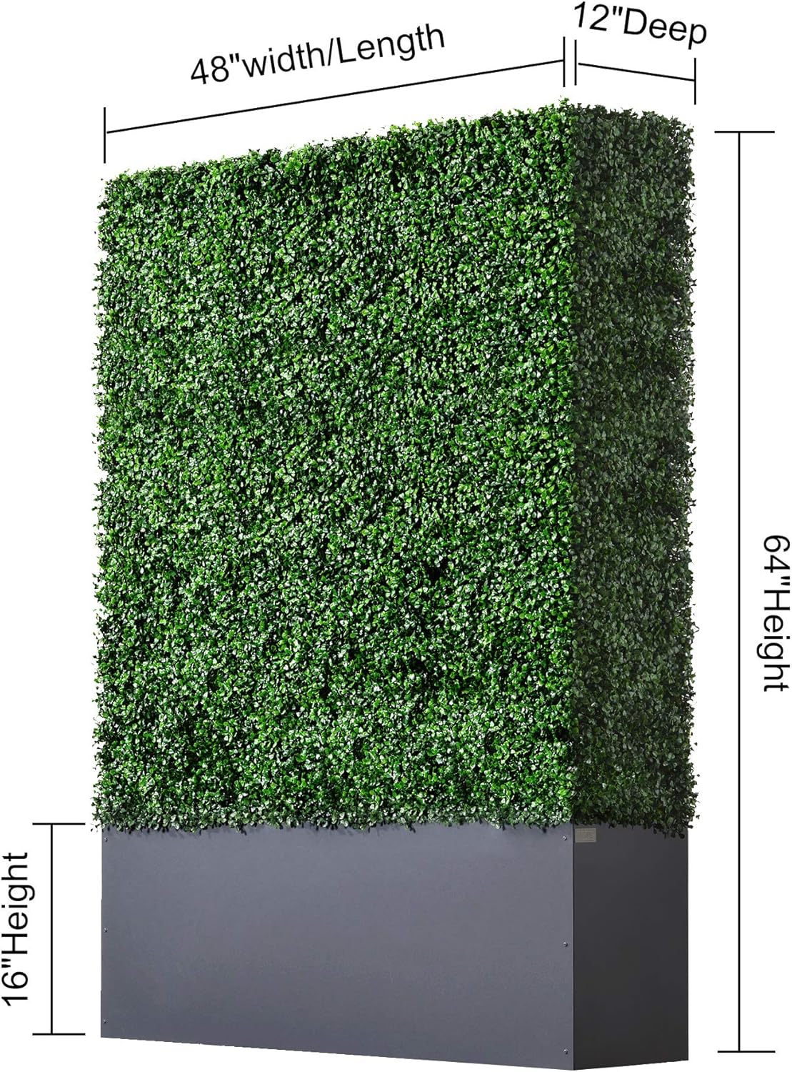 AGPL Artificial Boxwood Hedge Wall with Dark Gray Stainless Steel Planter Box(64" H 48" W 12" D) Privacy Wall Backdrops