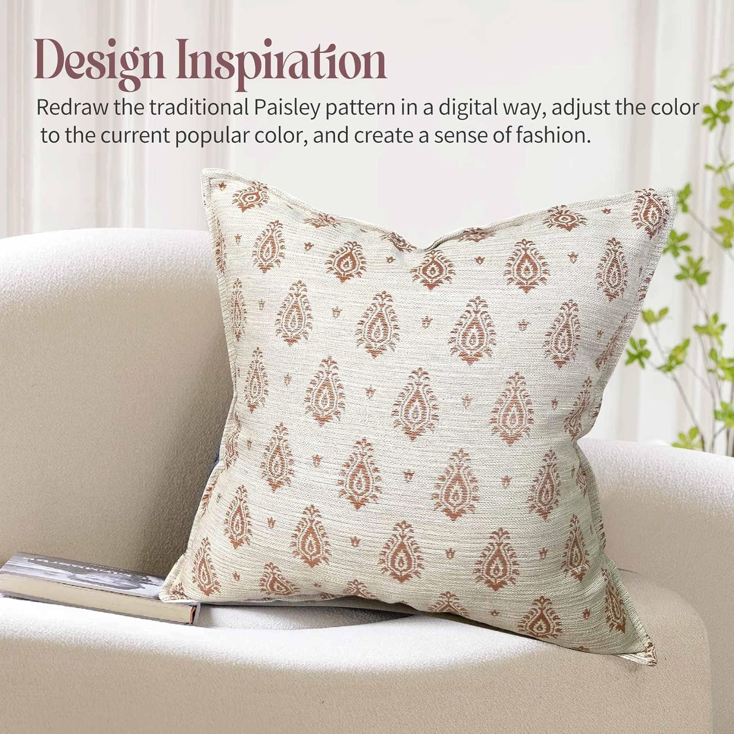 Decorative Vintage Burlap Linen Throw Pillow Covers Pack of 2 Modern Farmhouse Pillowcase Beige Paisley Couch Pillows 20x20 Inch For Sofa Bed Living Room Home Decor