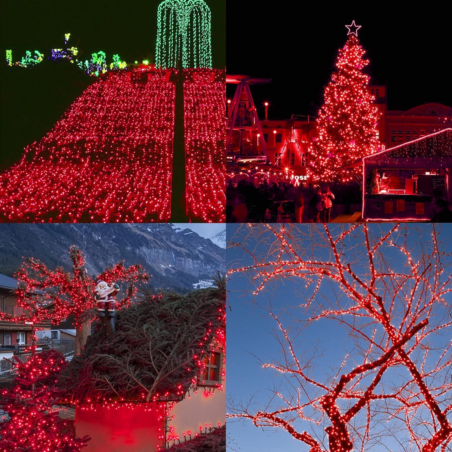 HOME LIGHTING 66ft Christmas Decorative Mini Lights, 200 LED Green Wire Fairy Starry String Lights Plug in, 8 Lighting Modes, Waterproof for Indoor Outdoor Xmas Tree Wedding Party Decoration (Red)