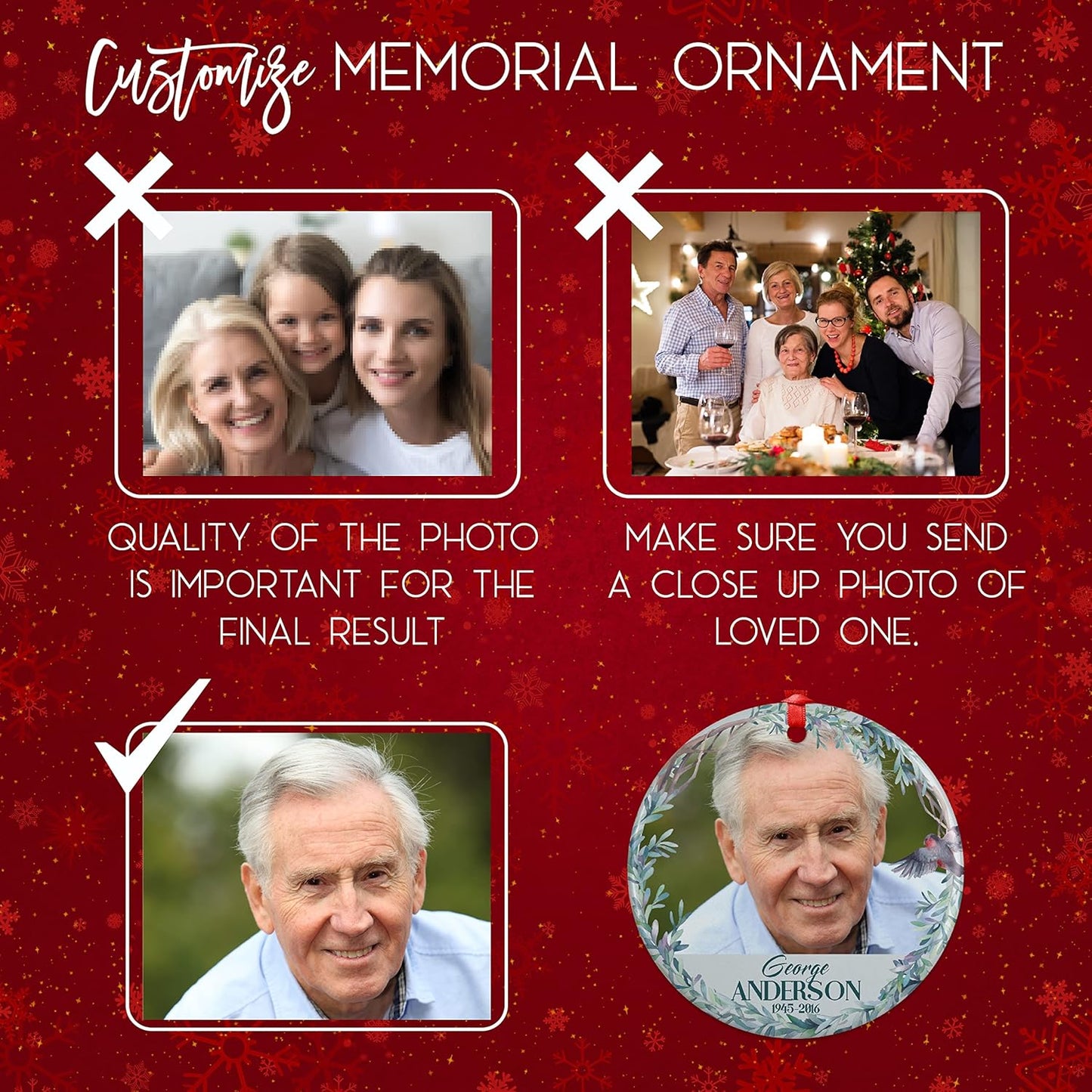 Autumn Tree, Memorial Christmas Ornament Personalized with Photo, Name & Date - Upload Photo & Picture - 7 Designs, Memorial Ornaments Loss of Loved Ones – D4