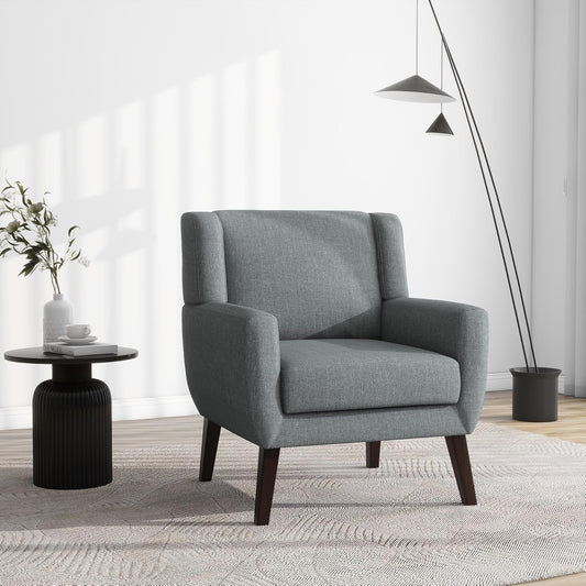 UIXE Accent Chair, Fabric Upholstered Armchair for Living Room, Comfy Arm Chair Single Sofa Bedroom Side Reading Seat - Flax Gray