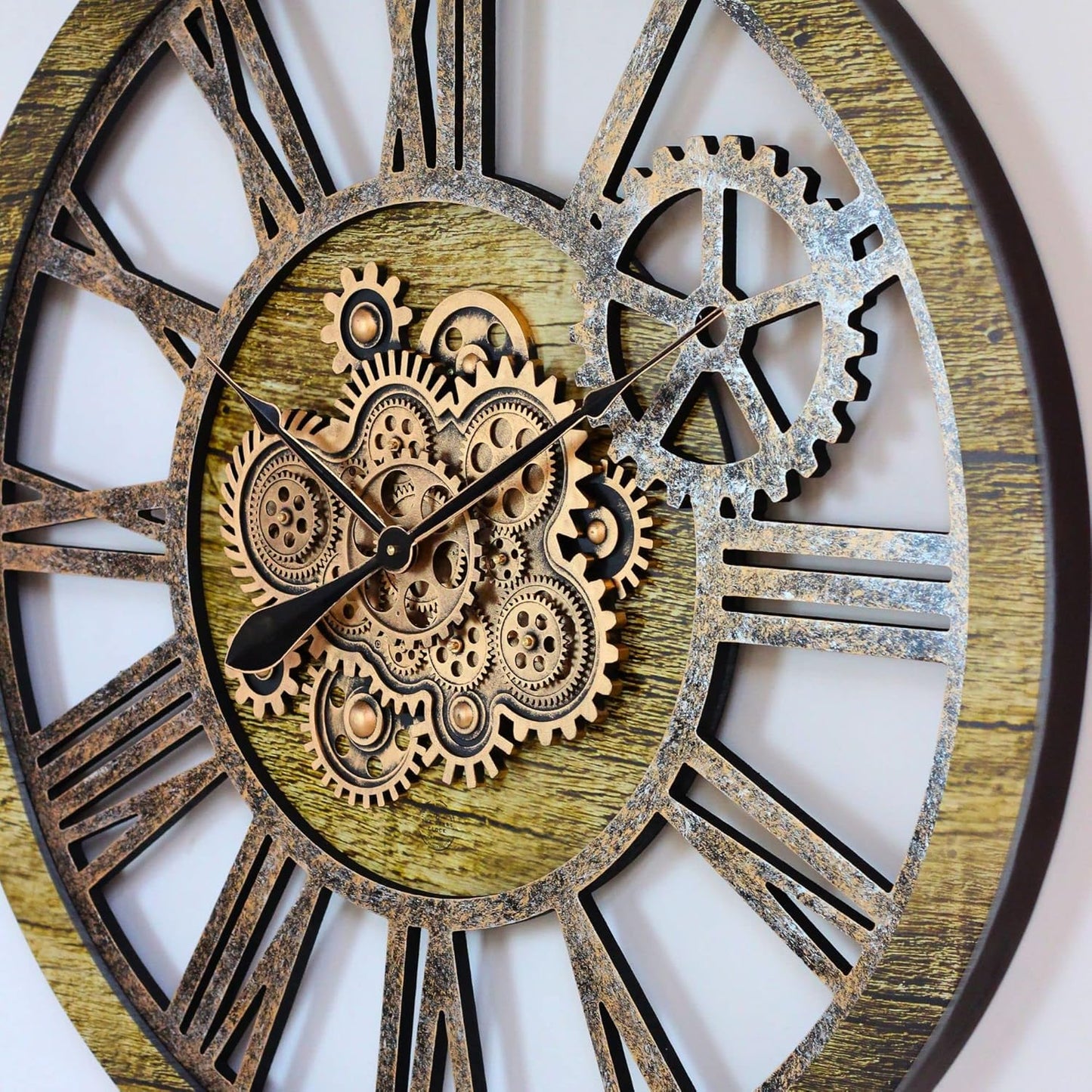 The Gears Clock 36'' Inch Real Moving Gear Wall Clock Vintage Industrial Oversized Rustic Farmhouse (Gold Antique)