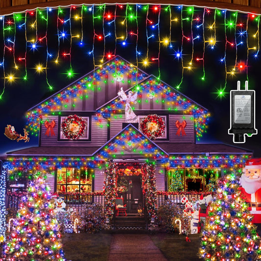 792 LED Christmas Outdoor Lights with 176 Drops, 82ft Hanging Curtain Lights 8 Modes, Christmas Fairy Lighs with Timer & Memory for House Roof Holiday Wedding Christmas Decor (Multicolor)