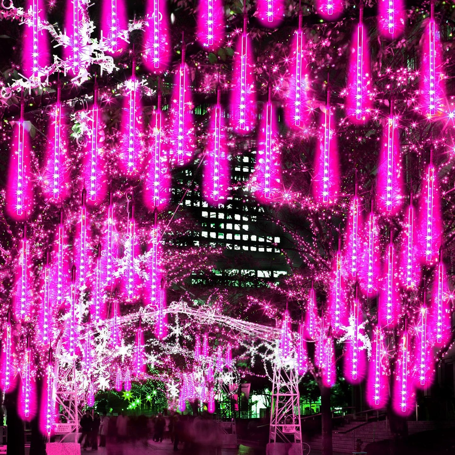 【2 Pack】 Christmas Lights Meteor Shower Rain Lights 12inch, Totally 20 Tube 480 LEDs Icicle Lights Outdoor Raindrop Lights for Xmas Halloween Wedding Party Tree Holiday Decoration, Pink