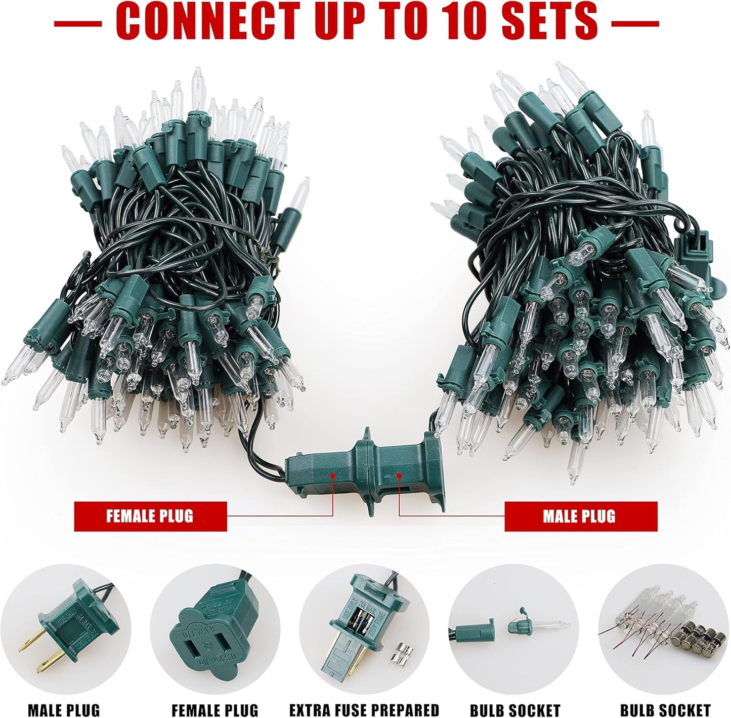 woohaha Outdoor Christmas Lights,120V UL Certified 2 Pack 13ft 50 Mini String Lights Connectable, Waterproof Fairy Lights for Garden Xmas Tree Wedding Wreath Party Decoration (Warmwhite 2 pcs)