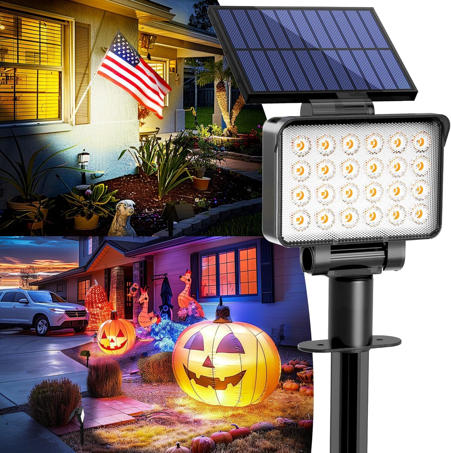 Solar Spot Lights Outdoor Waterproof for Flag, Tree, House, Garden, Yard, Landscape Spotlights for Accent Uplighting Halloween Christmas Decorations-6 Pack