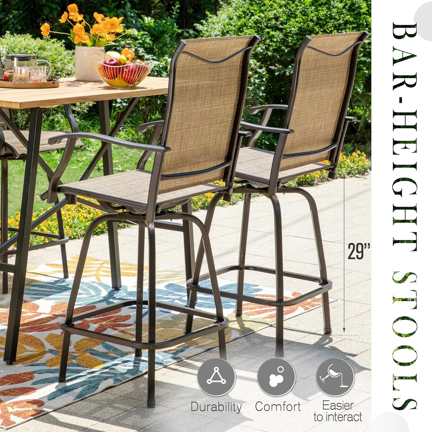 Sophia & William Outdoor Bar Set, Patio Bar Table and Chairs Set, Bar Height Patio Set - 4 x Swivel Bar Chairs(Brown), 1 x Rectangular Bar Table(Black)