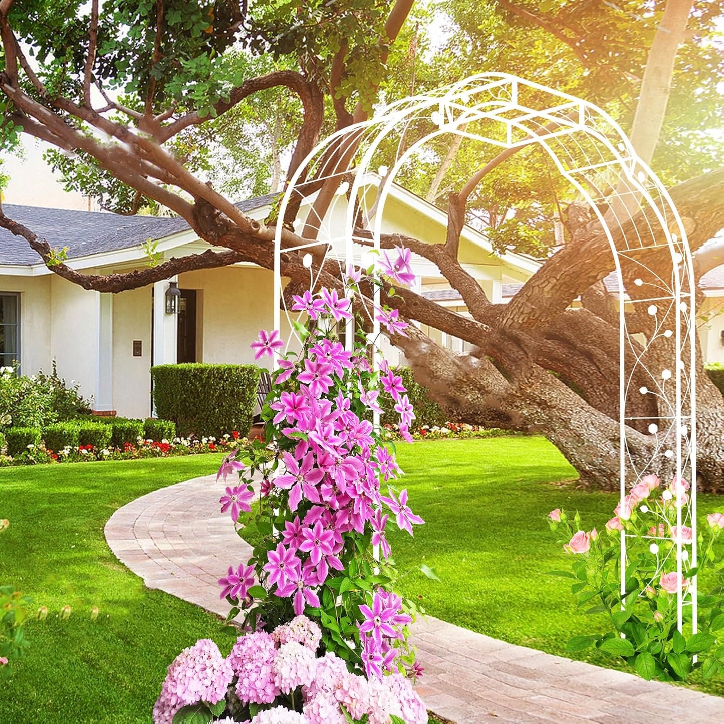 Metal Garden Arch 98.4" H Garden Arbor Trellis for Outdoor Climbing Plants Support Rose Lawn Tall Large Wedding Archway (Cream White, XL)