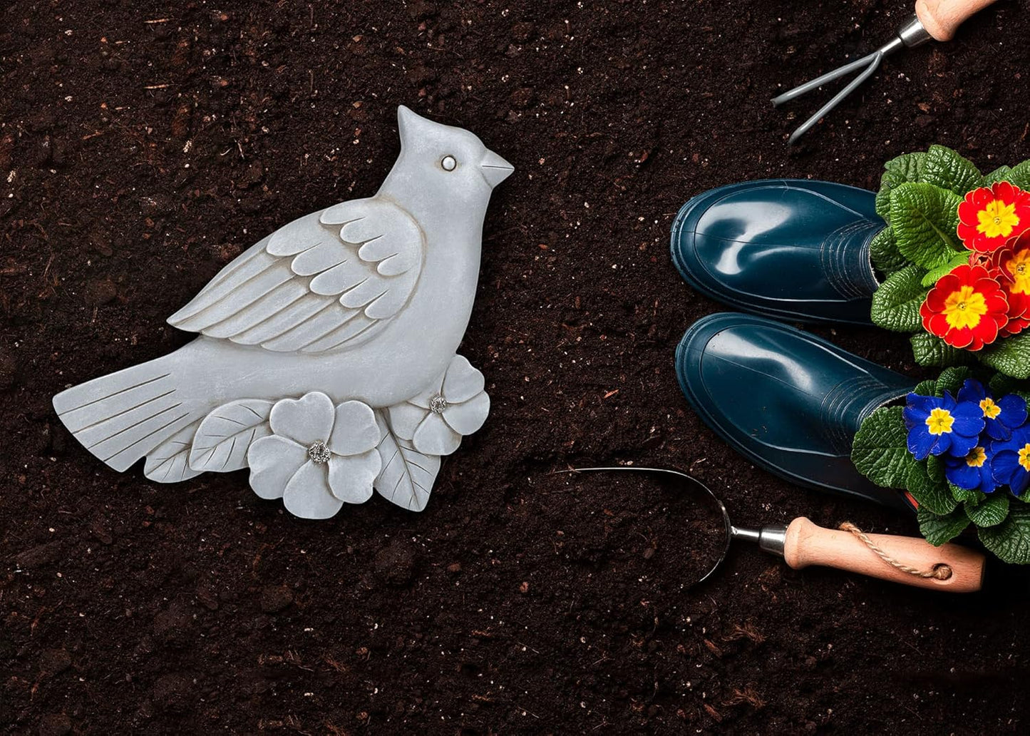 NAT & Jules Animal Character Shaped Dimensional Indoor Outdoor 11 inch Cast Resin Decorative Garden Stepping Stone, Patio, Walkway Sculpture Yard Art, Stone Grey Cardinal