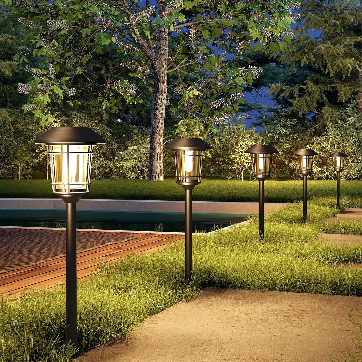 Grand patio Solar Outdoor Lights, 10 Pack, Glass Light Metal Pathway Light, Waterproof Landscape Lighting, Automatic Dusk and Dawn Sensor (Slate Gray)