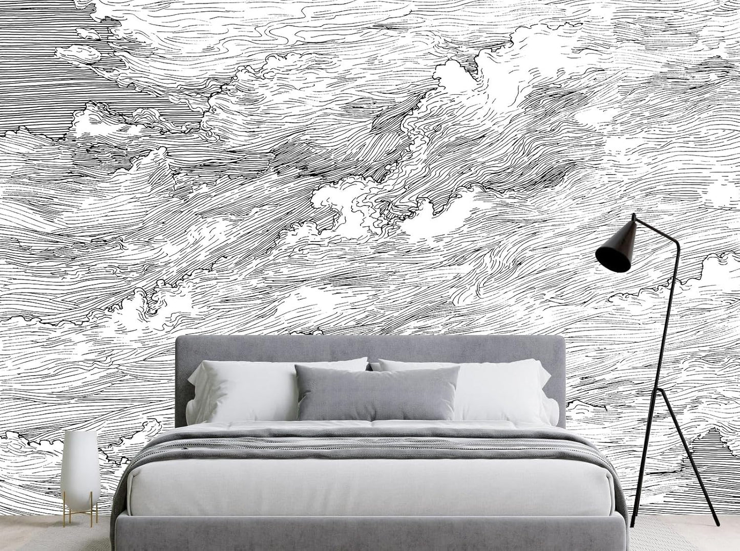 Black and White Cloud Wallpaper Wall Mural for Bedroom Living Room(Not Peel n' Stick)