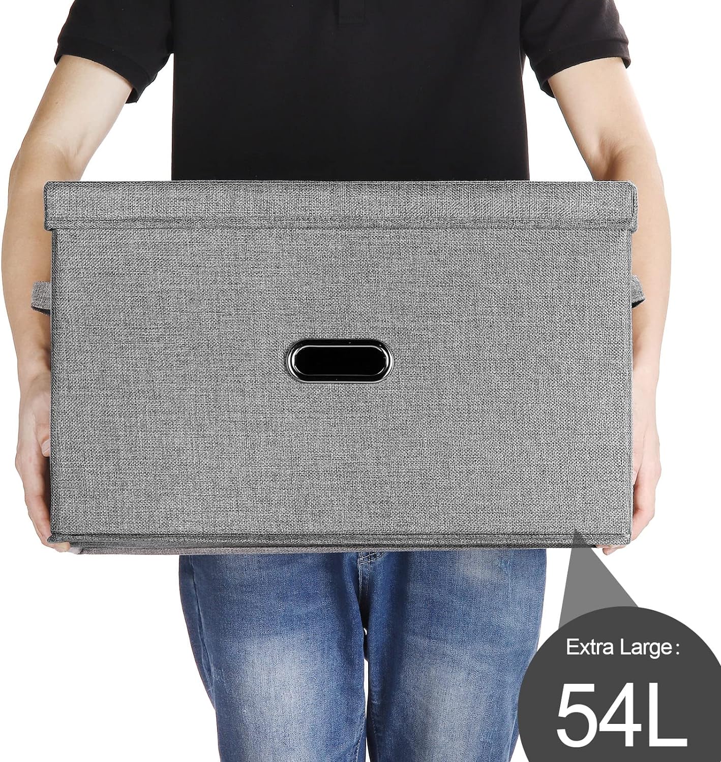 Large Linen Fabric Foldable Storage Bins with Removable Lid and Handles, Washable Storage Box Organizer Containers Baskets Cube with Cover for Bedroom,Closet,Office (Khaki, Extra Large)