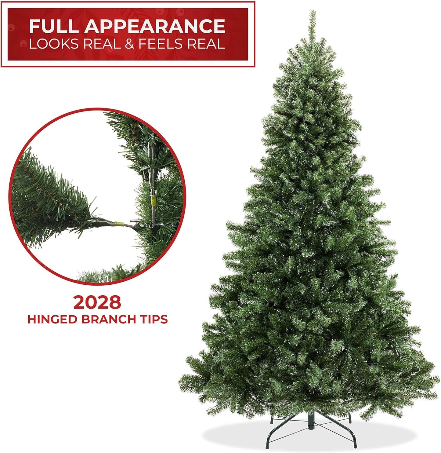 Casafield 9FT Realistic Green Spruce Artificial Holiday Christmas Tree with Sturdy Metal Stand