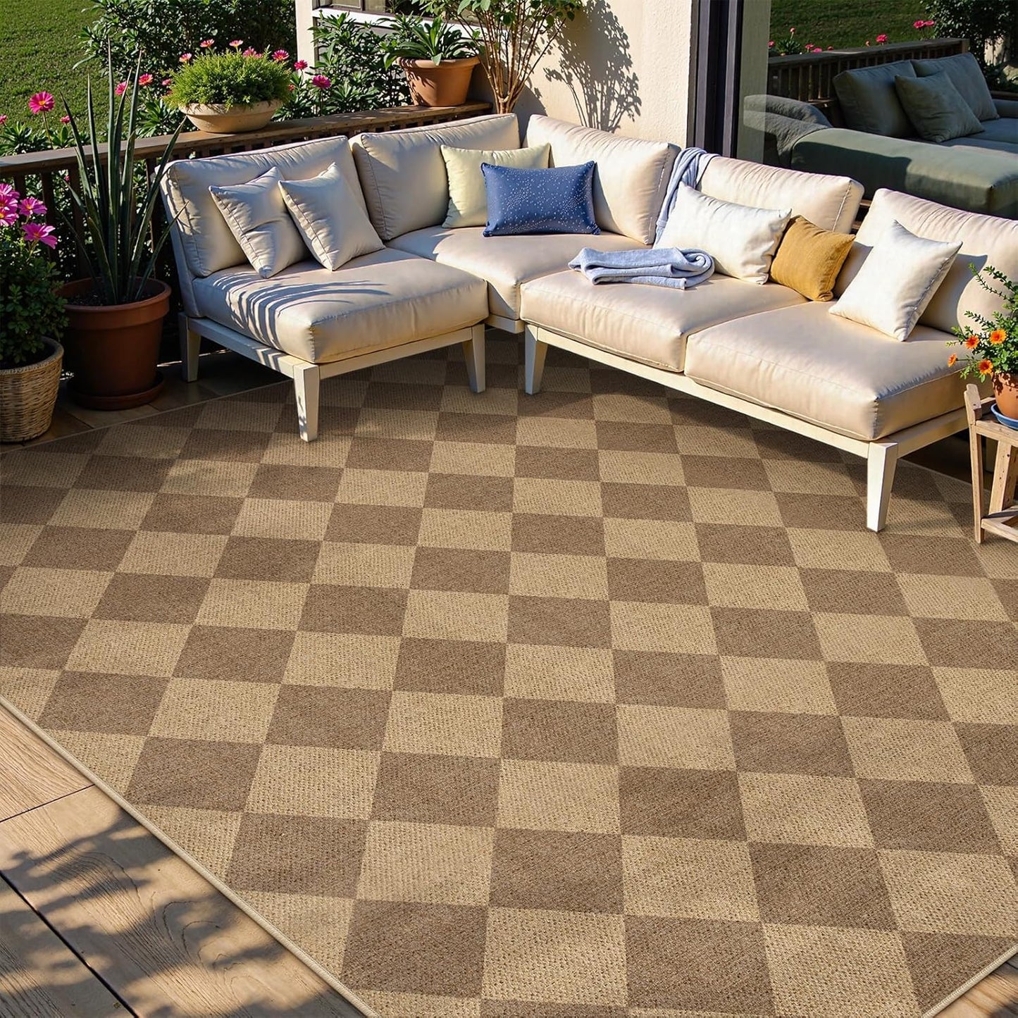 Lahome Checkered Easy Jute 6x9 Rug, Large Rugs for Living Room Dining Room Farmhouse Indoor Outdoor Carpet, Checkerboard Washable Geometric Rug Non Slip Black Carpet for Office Backyard Patio