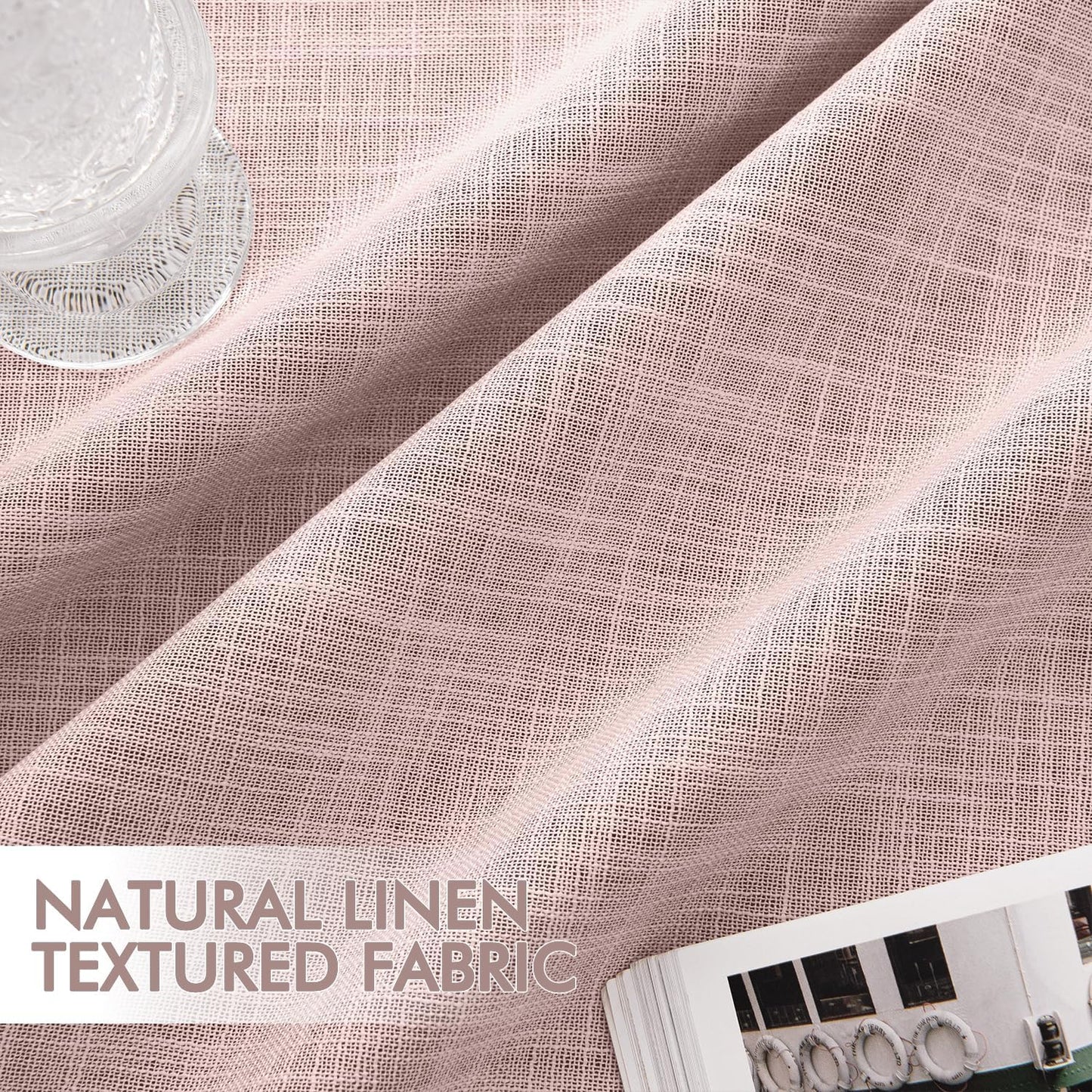 MIULEE Baby Pink 100% Blackout Linen Curtain 108 Inch 2 Panel Set Double Sided No Coating Pleated Back Tab Black outExtra Long Thermal Insulated Pinch Pleat Bedroom Living Room Darkening Window Drape