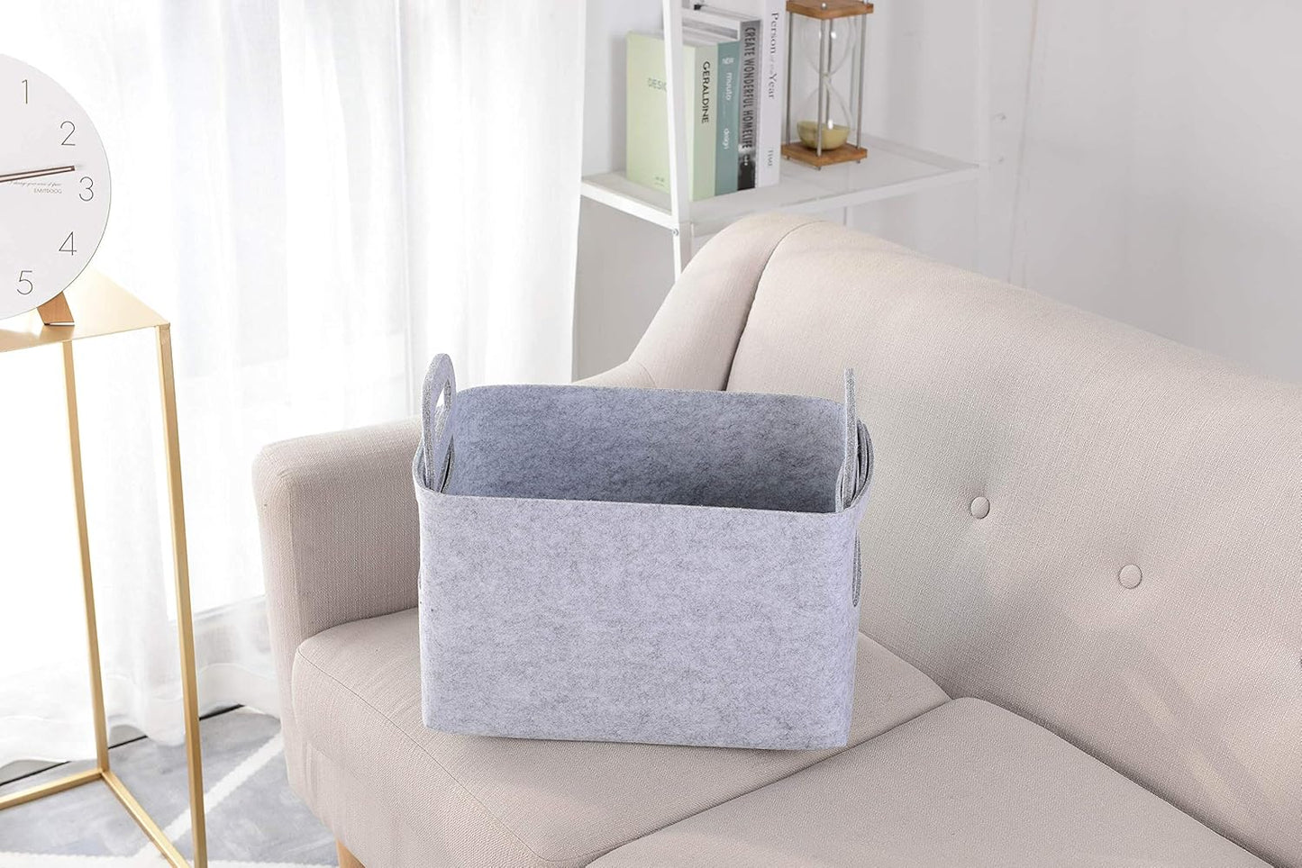 Storage Basket Felt Storage Bin Collapsible& Convenient Box Organizer with Carry Handles for Office Bedroom Closet Babies Nursery Toys Laundry (Light grey, 17.9inch（L）×12.2inch（W）×11.6inch（H）)