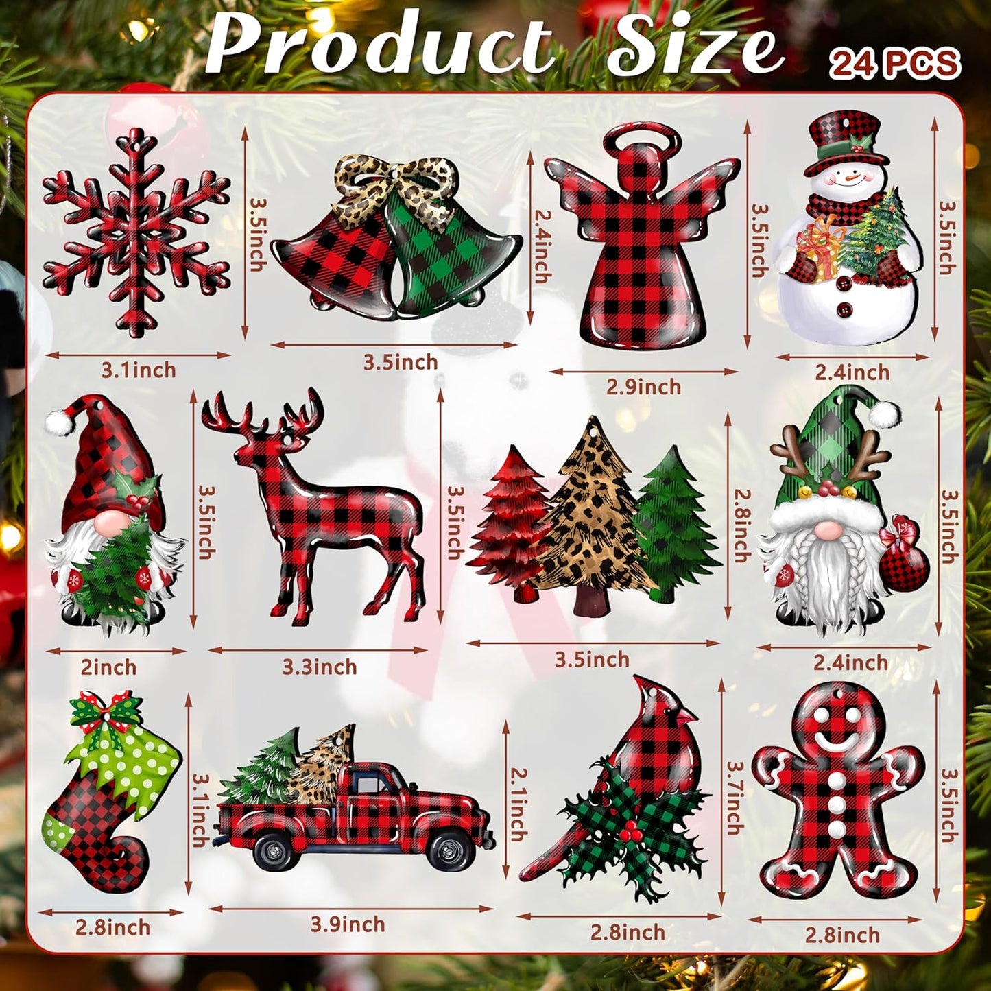 24 Pieces Christmas Wood Ornaments Snowflake Gnome Snowman Truck Wooden Hanging Ornaments Christmas Tree Cutouts Wood Crafts Holiday Decor Xmas Party Supplies (Xmas-Mixed-A)