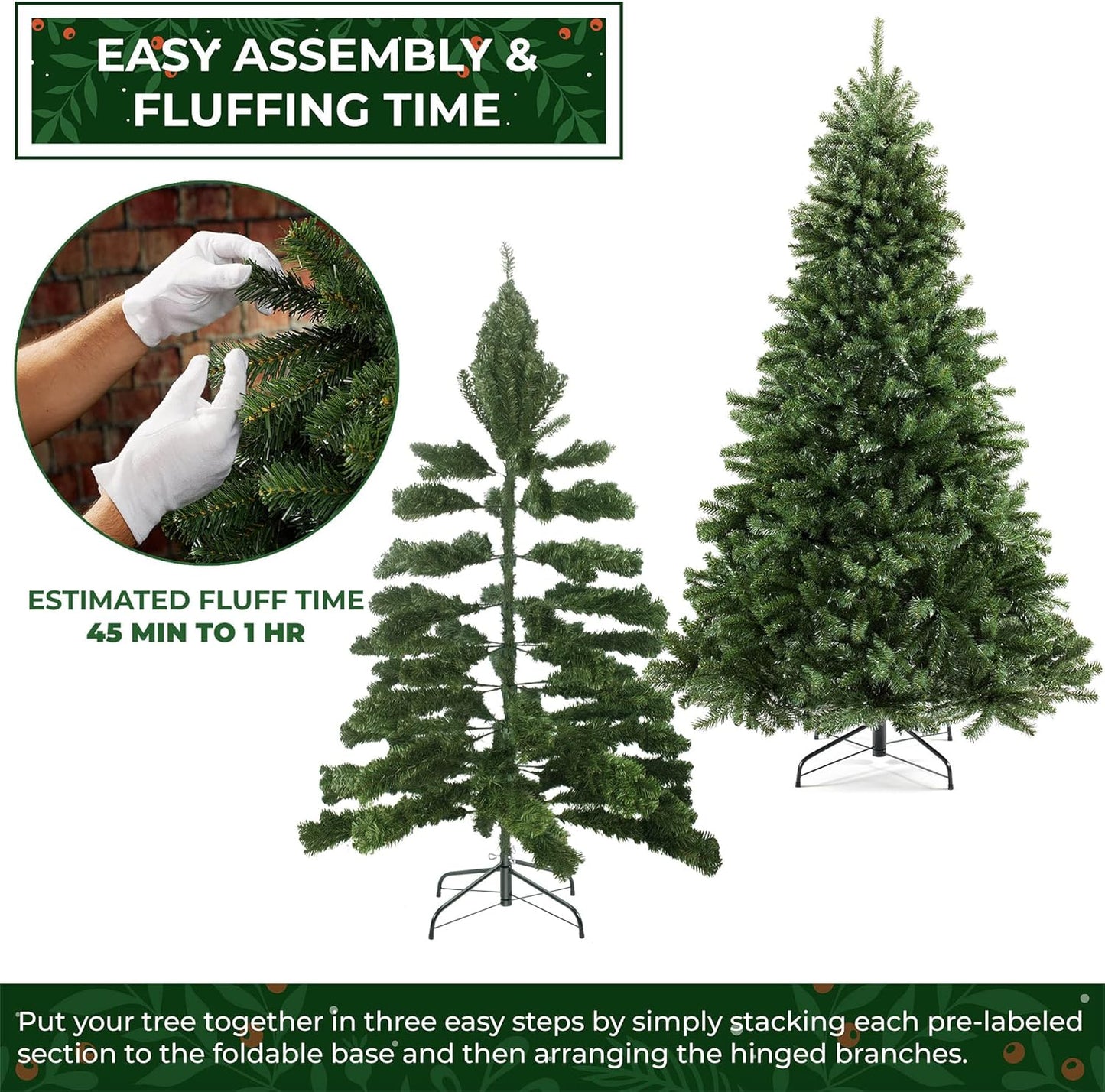 Casafield 9FT Realistic Green Spruce Artificial Holiday Christmas Tree with Sturdy Metal Stand