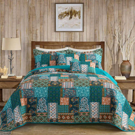 VAPUTAR Cotton Quilt Queen Size Bedding Set - 3 Pieces Farmhouse Queen Size Quilts for Bed, Lightweight Vintage Coverlets Bedspreads for Bedroom