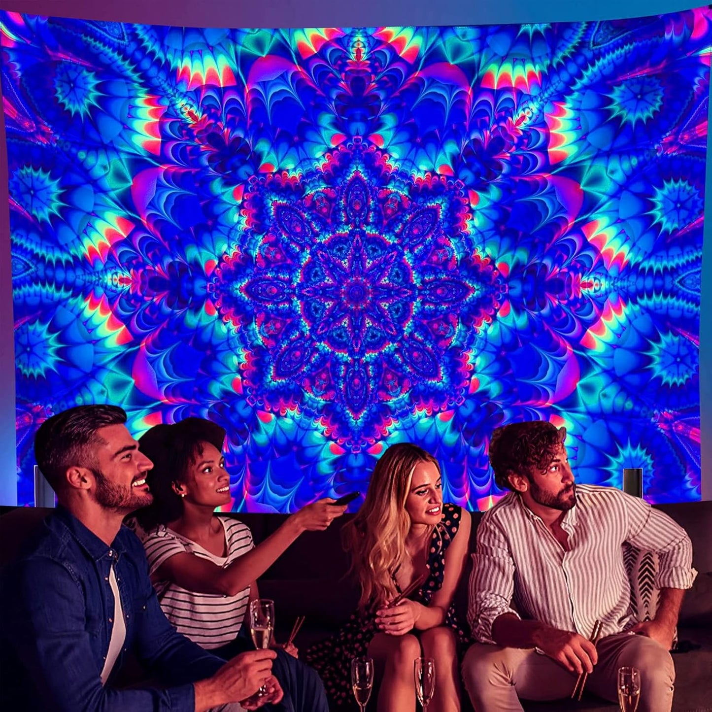 OSVINO Blacklight Mandala Tapestry 79"x59" Glow In The Dark Psychedelic Boho Tapestry Colorful Backdrop Bohemian Room Decor UV Reactive Hippie Wall Posters for Bedroom