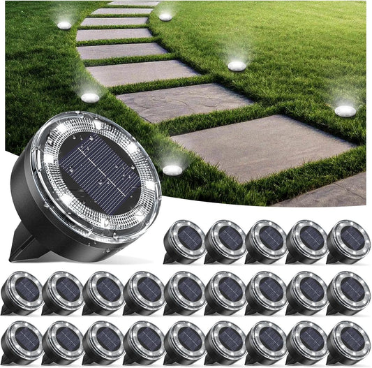 Mini Solar Ground Lights, 24 Pack Solar Lights Outdoor Waterproof, Upgraded LED Flat Landscape Lighting for Outside Pathway Garden Patio Yard Driveway,Cold White