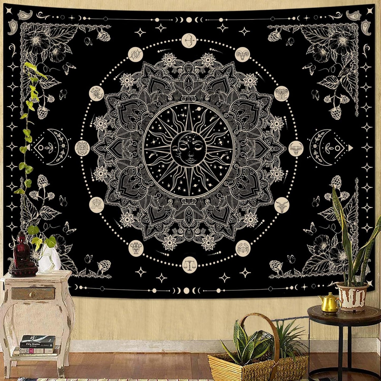 Lunerfex Sun and Moon Mandala Tapestry Boho Tapestry for Bedroom Black and White Tapestries Wall Hanging Living Room Wall Art and Home Decor 70x90